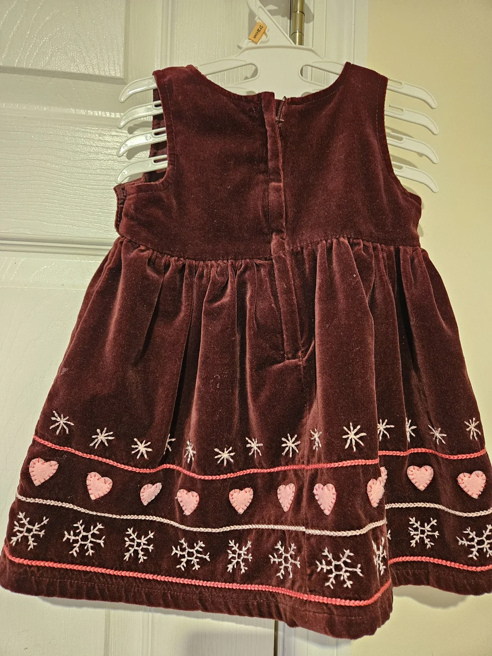 Old Navy Burgundy Velvet Dress with Pink Heart Embroidery 3-6 Months